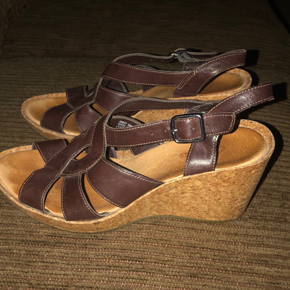 CLARKS Brown Leather Wedge Ankle Strap Sandals 6.5